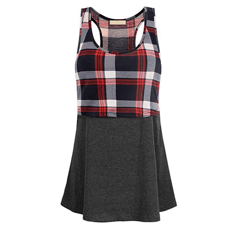 Nursing Plaid Panel Racer Back Tank Top Red big image 4