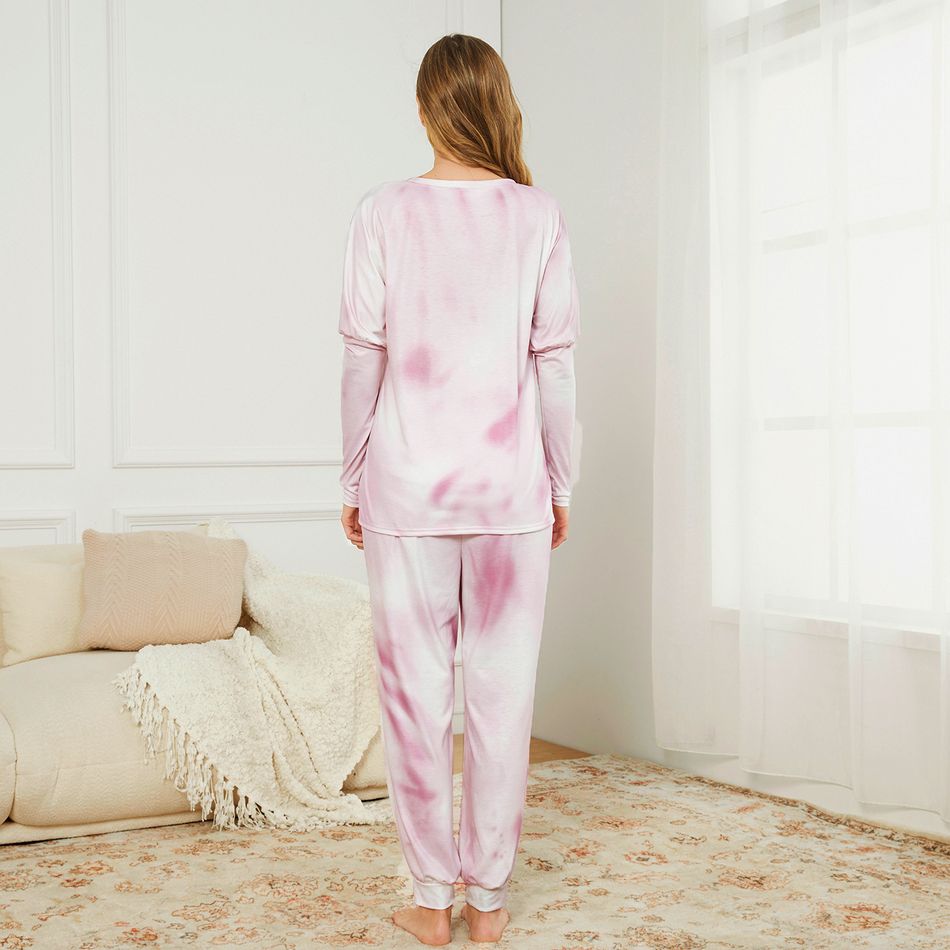 Maternity Tie Dye Long-sleeve Tee and Pants Pajamas Lounge Set Pink big image 5