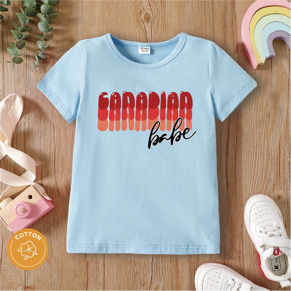 HAPPY CANADA DAY Kid Girl Letter Print Short-sleeve Cotton Tee Light Blue