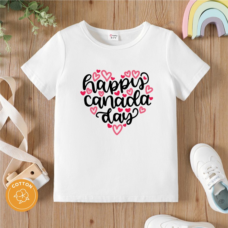 HAPPY CANADA DAY Kid Girl Letter Heart Print Short-sleeve Cotton Cotton Tee White