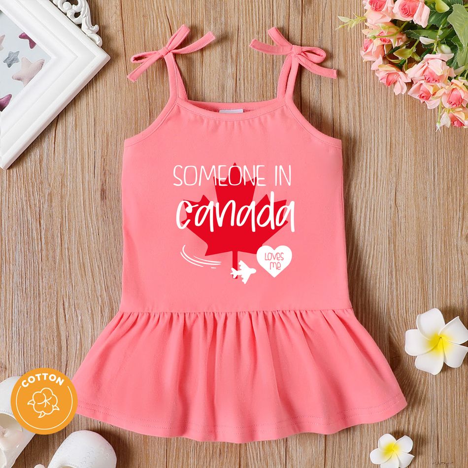 Canada Day Baby Girl 95% Cotton Graphic Ruffle Hem Cami Dress Pink