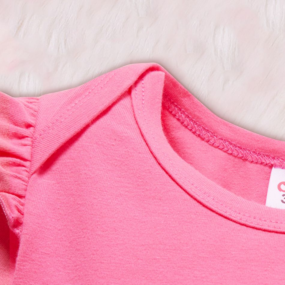 Baby Girl 95% Cotton Ruffle Long-sleeve Koala Print Pink Jumpsuit Dark Pink big image 3