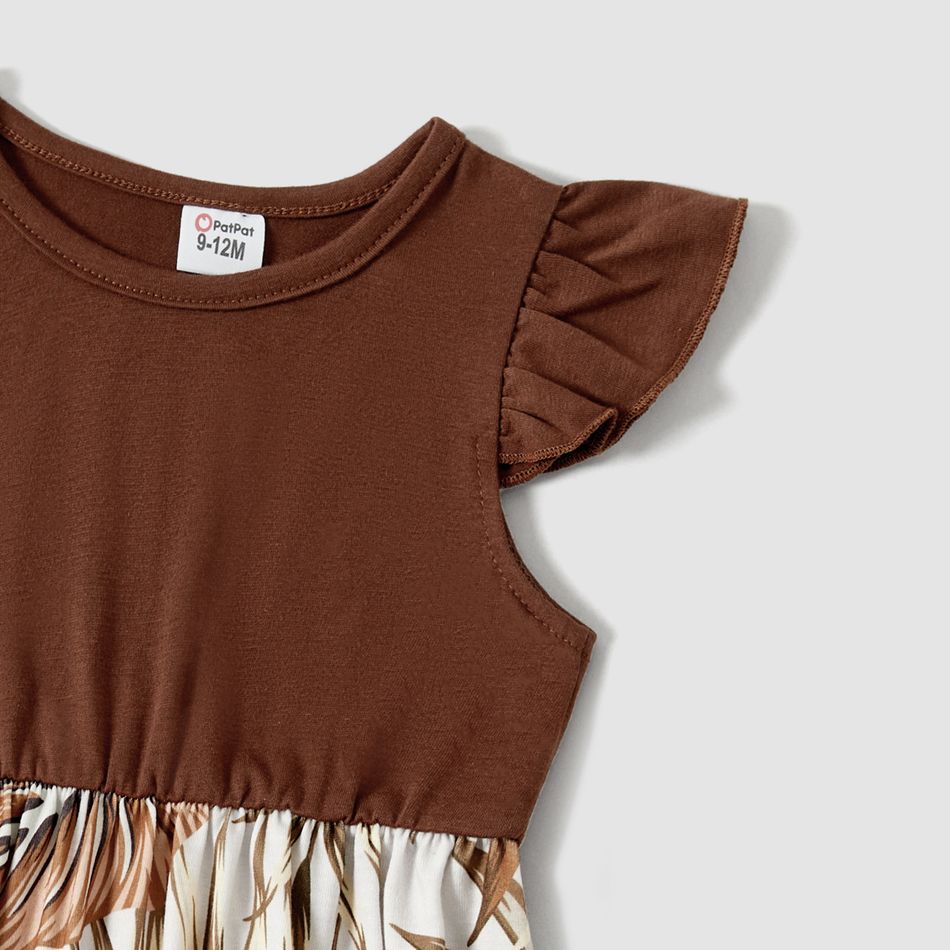 Family Matching Solid Spliced Palm Leaf Print Cami Dresses and Short-sleeve T-shirts Sets Brown big image 7