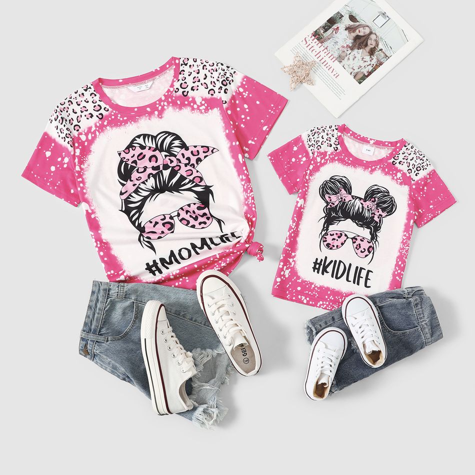 Mommy and Me Figure & Letter Print Leopard Short-sleeve T-shirts Colorful