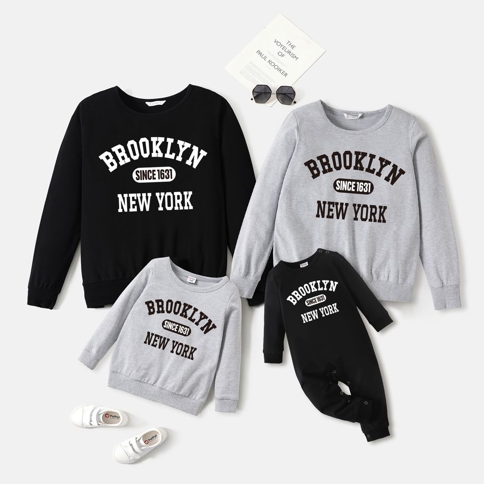 Family Matching 100% Cotton Long-sleeve Letter Print Pullover Sweatshirts Color block