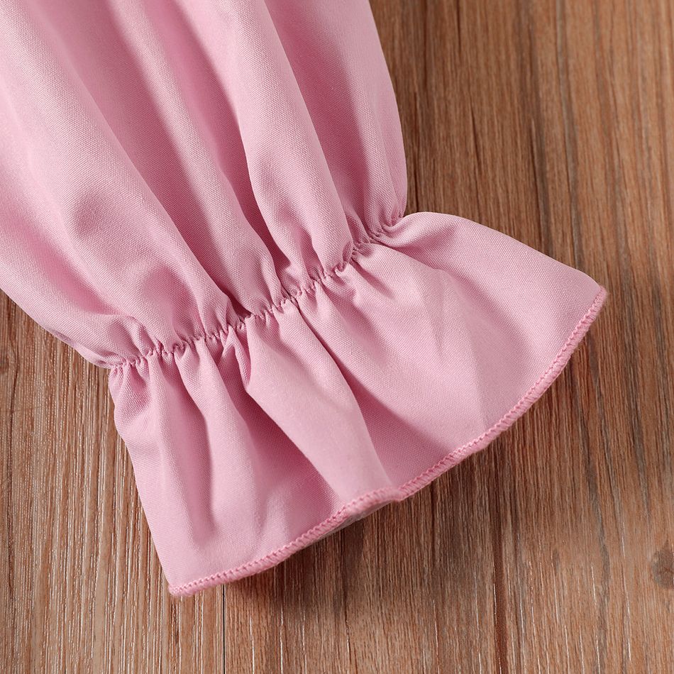 Kid Girl Ruffled Lapel Collar Double Breasted Long-sleeve Pink Trench Coat Dress Pink big image 4
