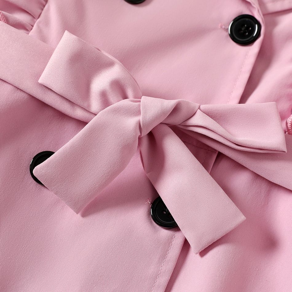 Kid Girl Ruffled Lapel Collar Double Breasted Long-sleeve Pink Trench Coat Dress Pink big image 5