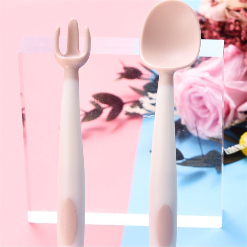 Baby Utensils Spoons Forks Set Baby Toddler Self-Feeding Soft Perfect Bendable Spoon Fork Utensils Set for Self-Training Pink big image 10