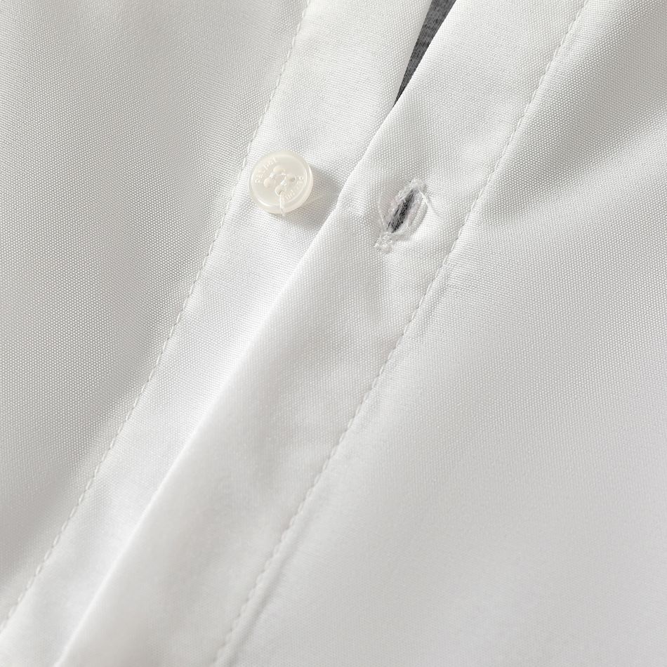 طفل صبي ياقة طية صدر السترة الشكل مطرز قميص أبيض / كاكي / منقوش بأكمام طويلة أبيض big image 4