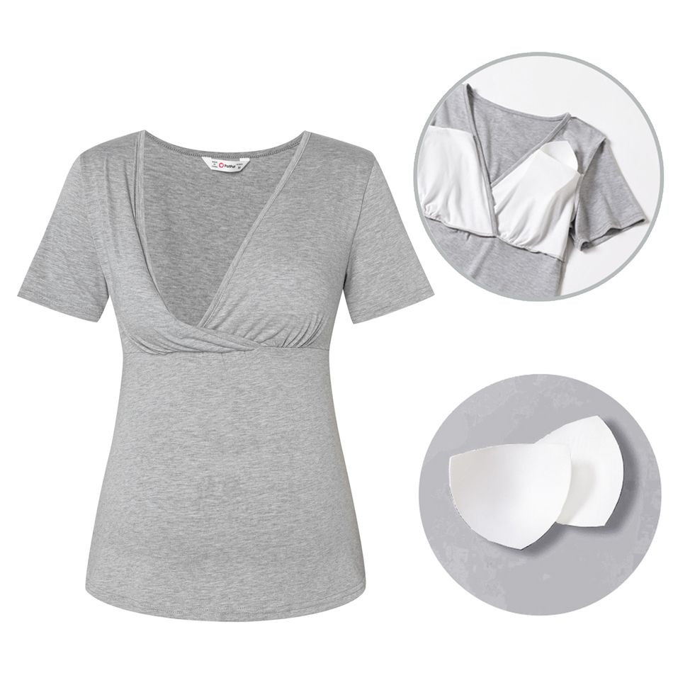 Nursing Grey Short-sleeve Top with Build-in Bra Grey