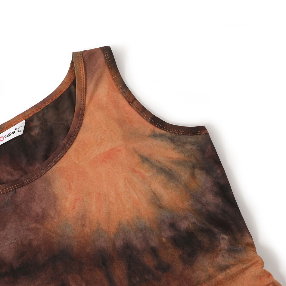 Family Matching Brown Tie Dye Ruched Bodycon Tank Dresses and Short-sleeve T-shirts Sets Brown big image 7