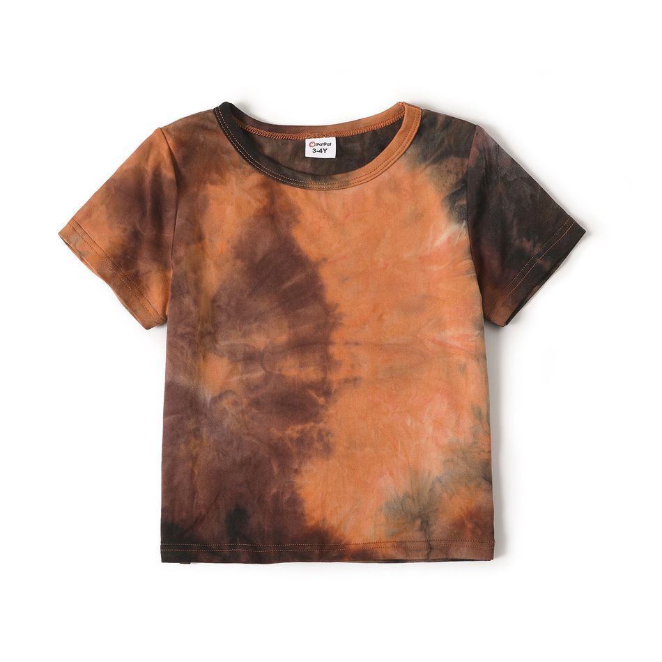 Family Matching Brown Tie Dye Ruched Bodycon Tank Dresses and Short-sleeve T-shirts Sets Brown big image 4