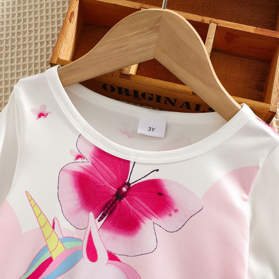 Kid Girl Unicorn Butterfly Print Long-sleeve Dress White big image 3