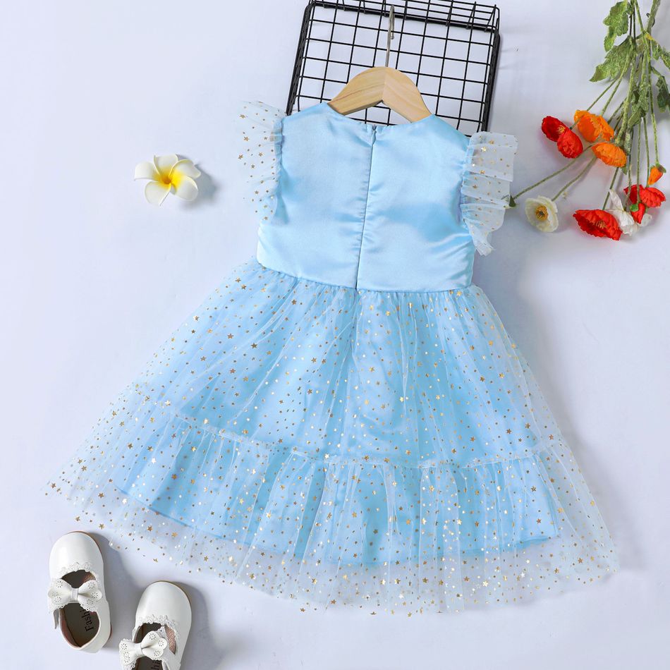 فستان مثل الرياح طفلة صغيرة نجمة كل انحاء شبكة الطبقات ديكور القوس فستان أزرق بأكمام رفرفة الضوء الأزرق big image 2