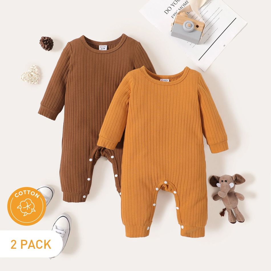 2pcs Baby Boy Cotton Rib Knit Solid Long-sleeve Jumpsuits Set ColorBlock