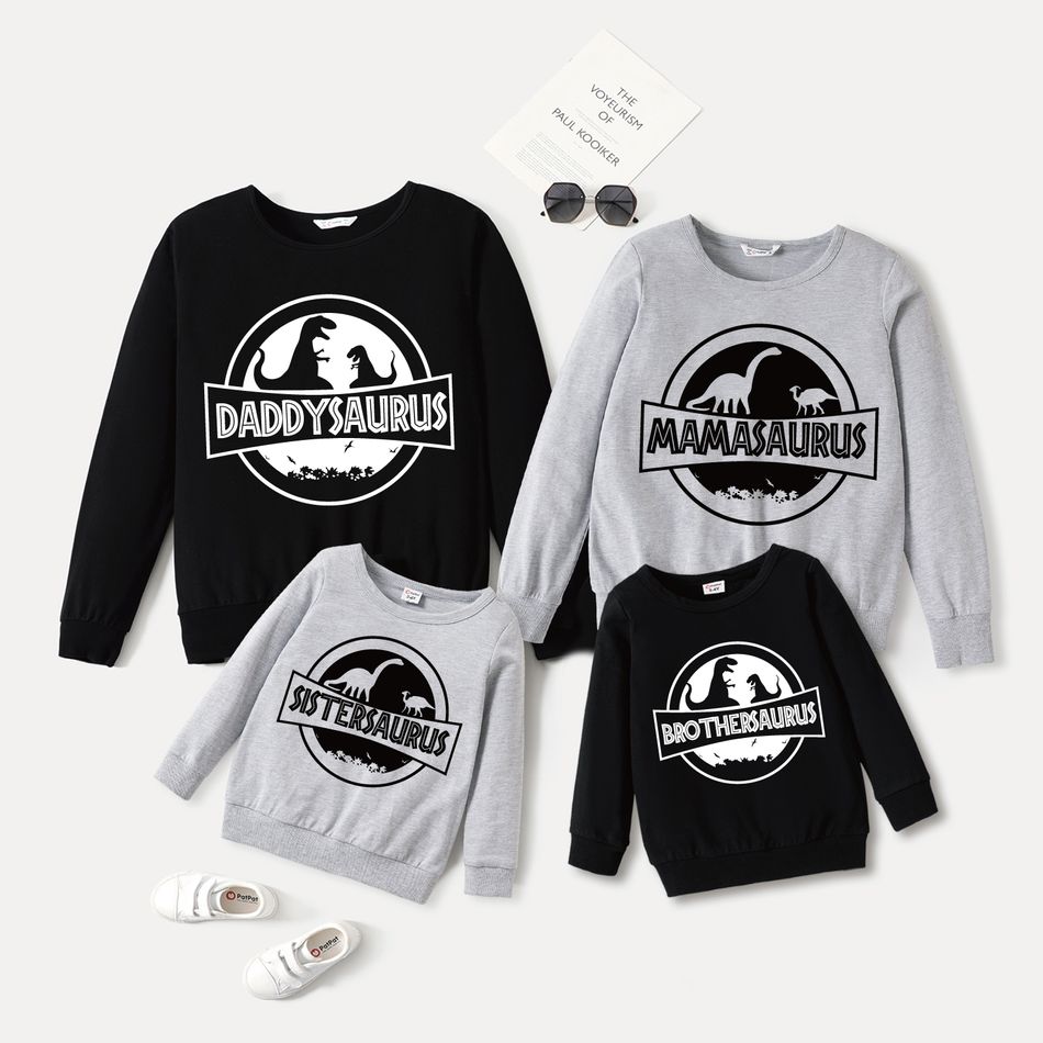 Family Matching 100% Cotton Long-sleeve Dinosaur & Letter Print Pullover Sweatshirts Color block