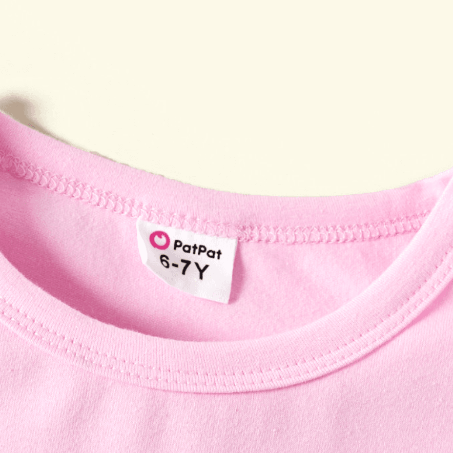 Kid Girl Letter Animal Cat Print Ruffled Short-sleeve Pink Cotton Tee Light Pink big image 4