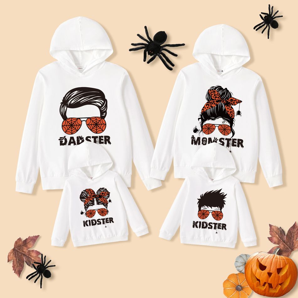 Halloween Family Matching Spider Figure & Letter Print 100% Cotton White Long-sleeve Hoodies White