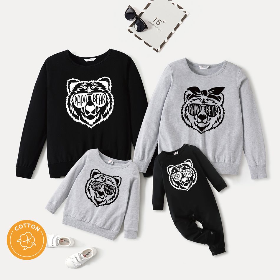 Family Matching 100% Cotton Long-sleeve Animal & Letter Print Pullover Sweatshirts Color block