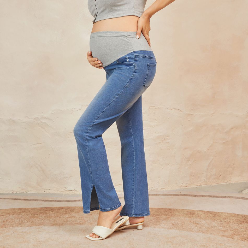 Maternity Side Slit Hem Jeans DeepBlue big image 4