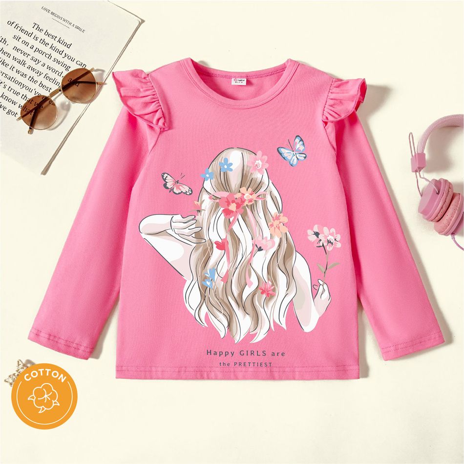 2-Pack Kid Girl Cartoon/Animal Print Ruffled Short/Long-sleeve Cotton Tee Multi-color