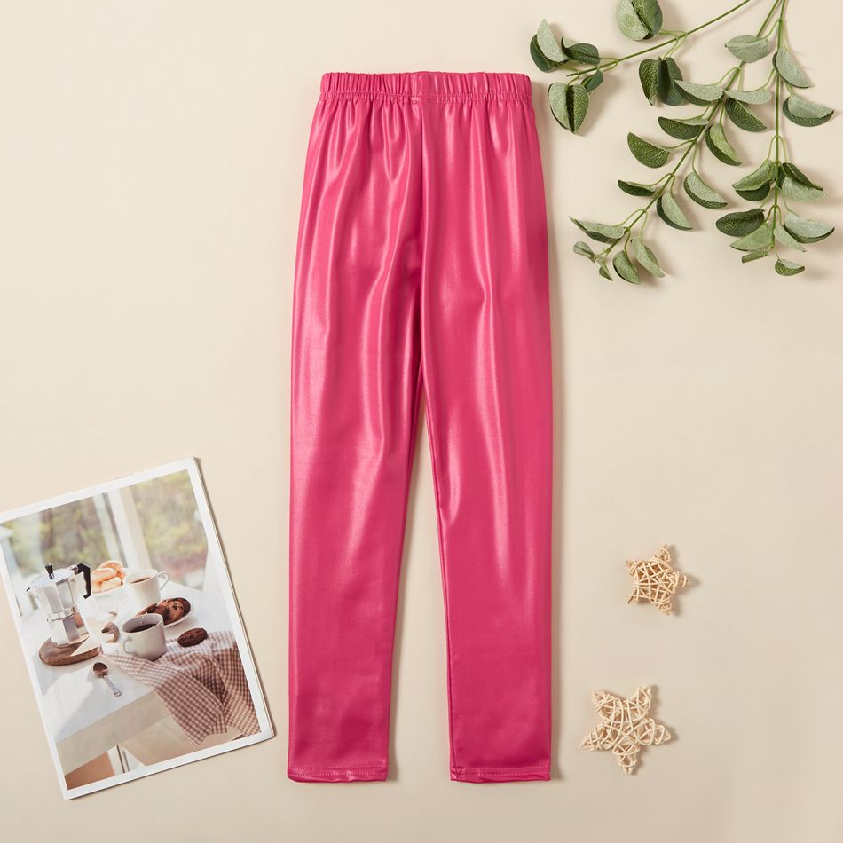 Kid Girl Solid Color Metallic Elasticized Leggings Pink big image 5