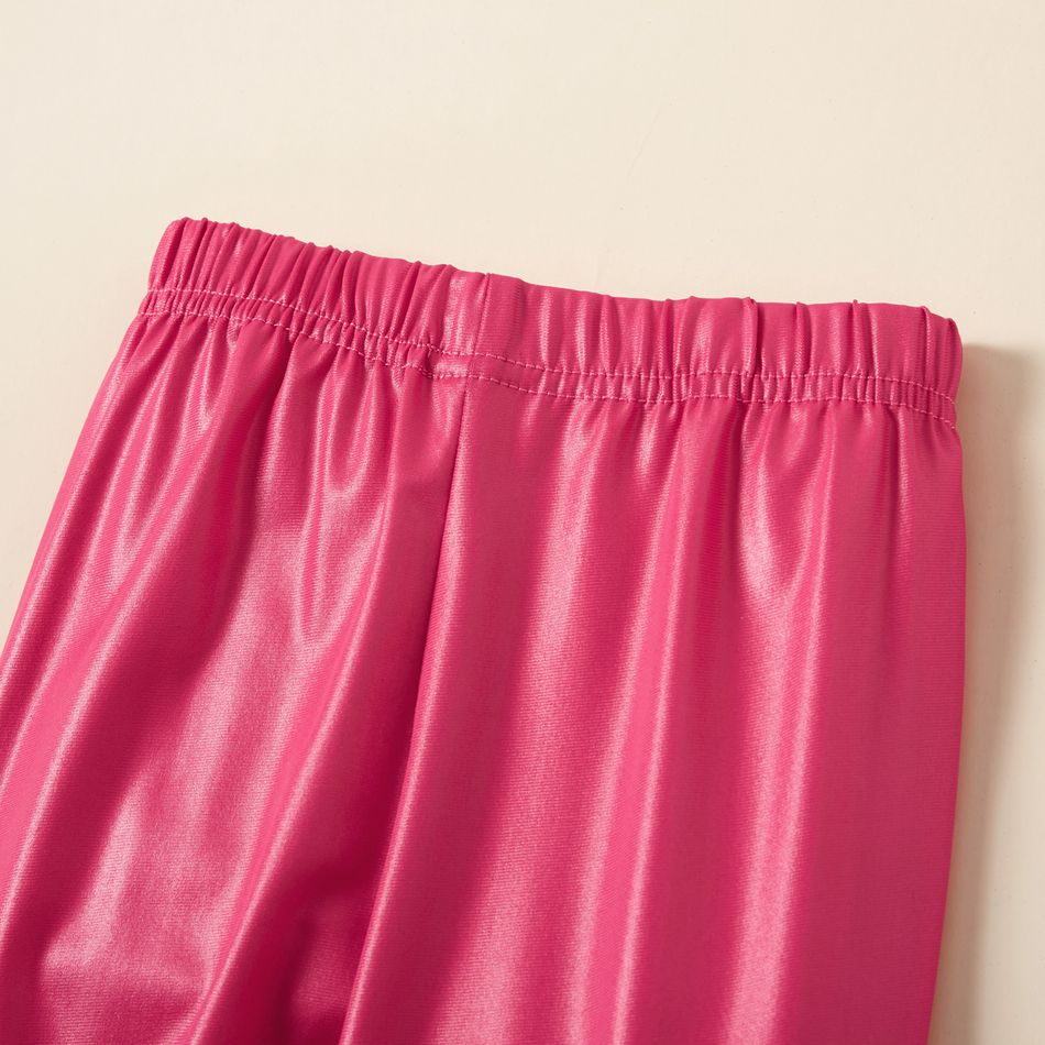 Kid Girl Solid Color Metallic Elasticized Leggings Pink big image 2