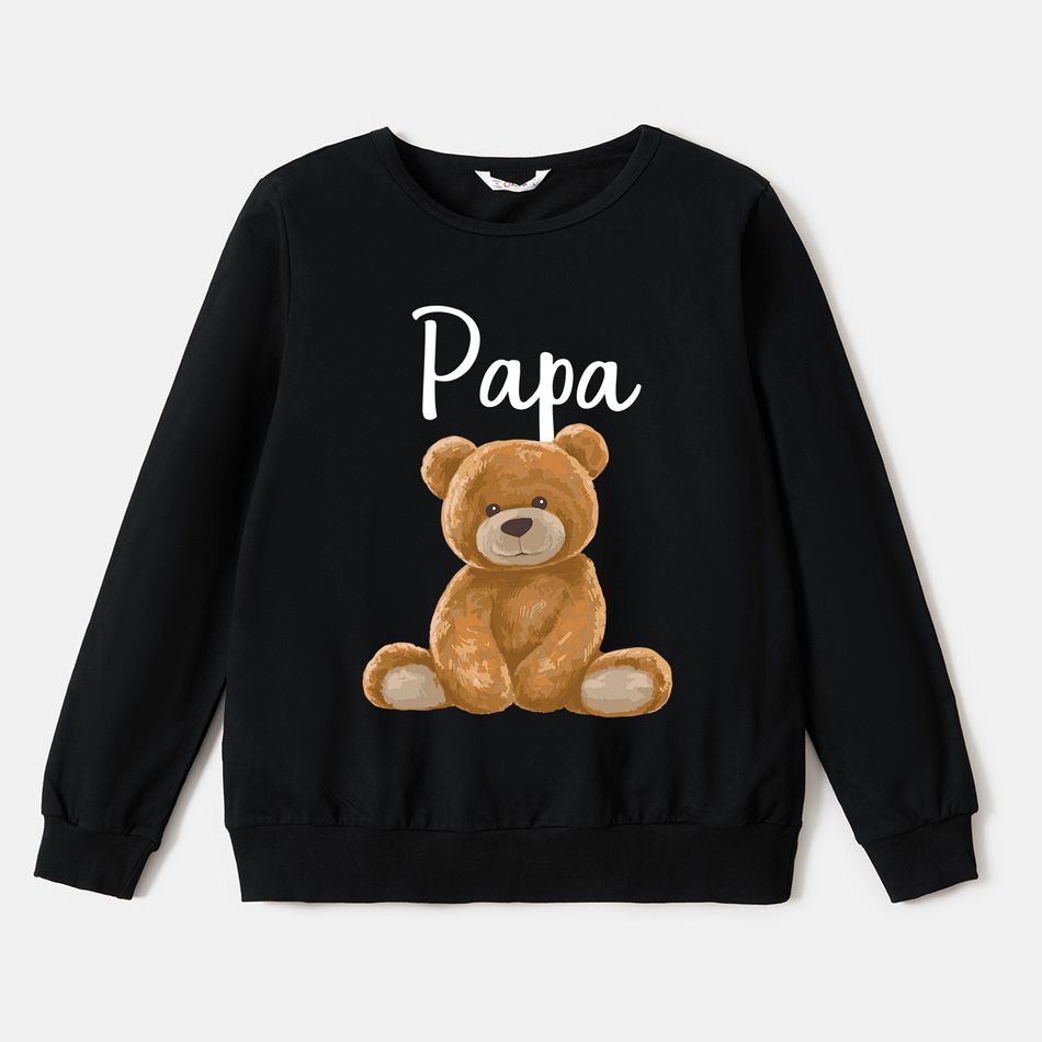 Family Matching 100% Cotton Long-sleeve Cartoon Bear & Letter Print Pullover Sweatshirts Color block big image 2