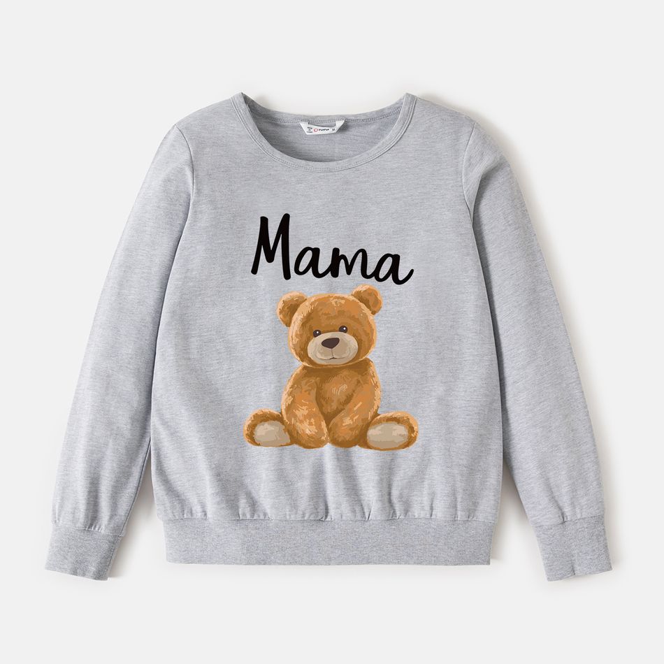 Family Matching 100% Cotton Long-sleeve Cartoon Bear & Letter Print Pullover Sweatshirts Color block big image 5