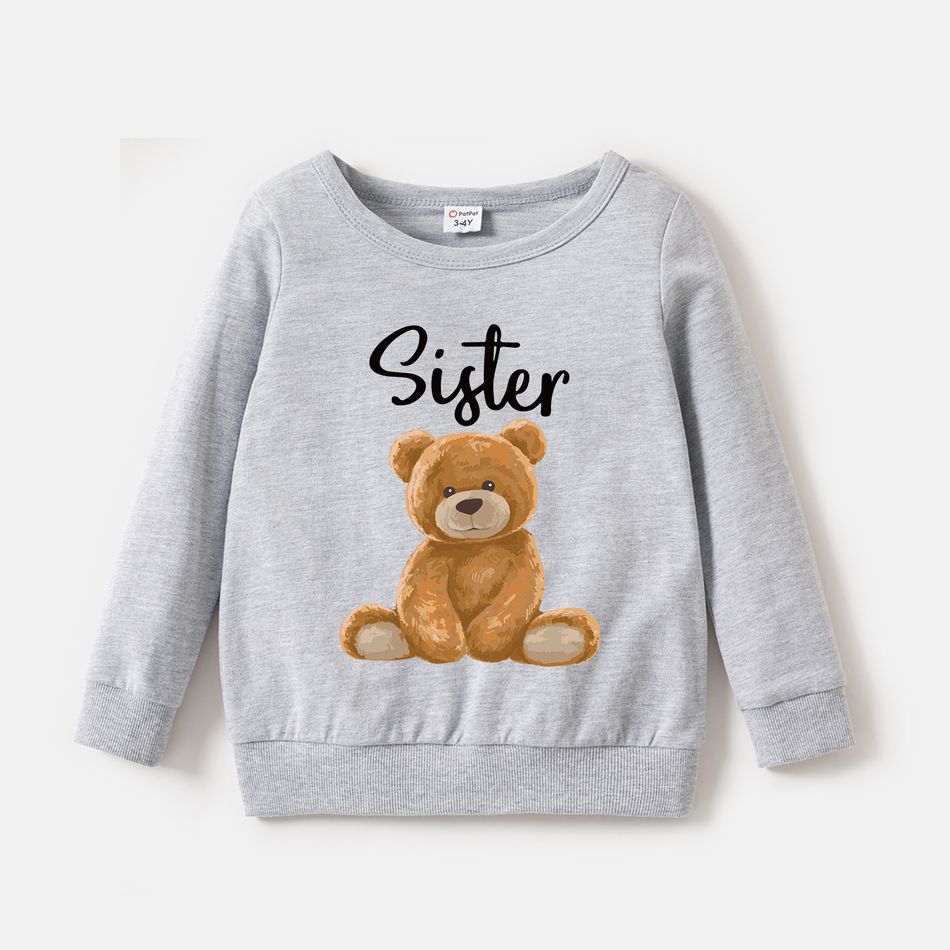 Family Matching 100% Cotton Long-sleeve Cartoon Bear & Letter Print Pullover Sweatshirts Color block big image 6