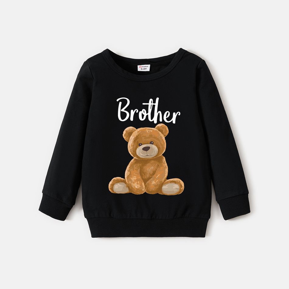 Family Matching 100% Cotton Long-sleeve Cartoon Bear & Letter Print Pullover Sweatshirts Color block big image 8