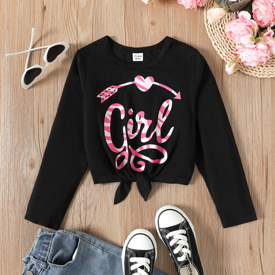 camiseta de manga comprida com estampa de coração/letra/coração Preto big image 2