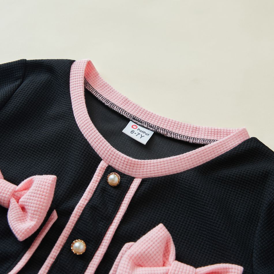 2pcs Kid Girl Tweed Bowknot Design Pullover and Pink Skirt Set Multi-color big image 3