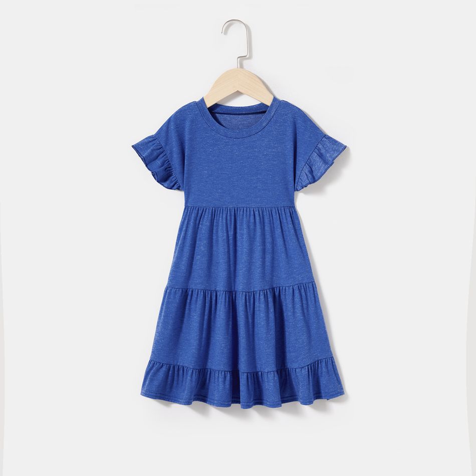 Blue Ruffle Trim Short-sleeve Tiered Dress for Mom and Me Blue big image 6