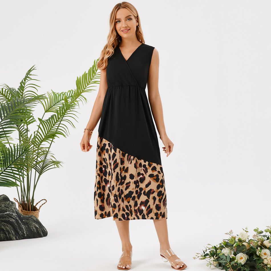 Maternity Contrast Leopard Tank Dress Black big image 2