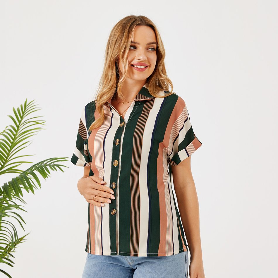 Nursing Colorful Stripe Short-sleeve Shirt COLOREDSTRIPES