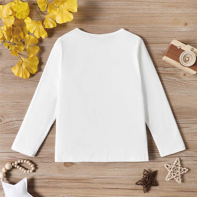 Kid Girl Figure Print Long-sleeve White Cotton Tee White big image 2