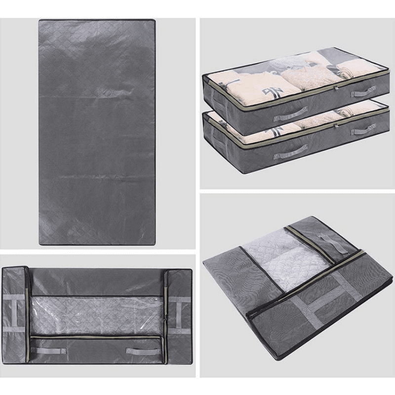 Underbed Storage Bags Non-Woven Foldable Clothes Bag Storage Containers with Reinforced Handles for Clothes Comforters Quilt Blankets Bedding Grey