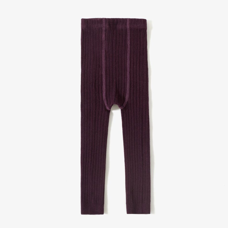 Kid Girl Solid Color Ribbed Textured Cotton Leggings Purple big image 2