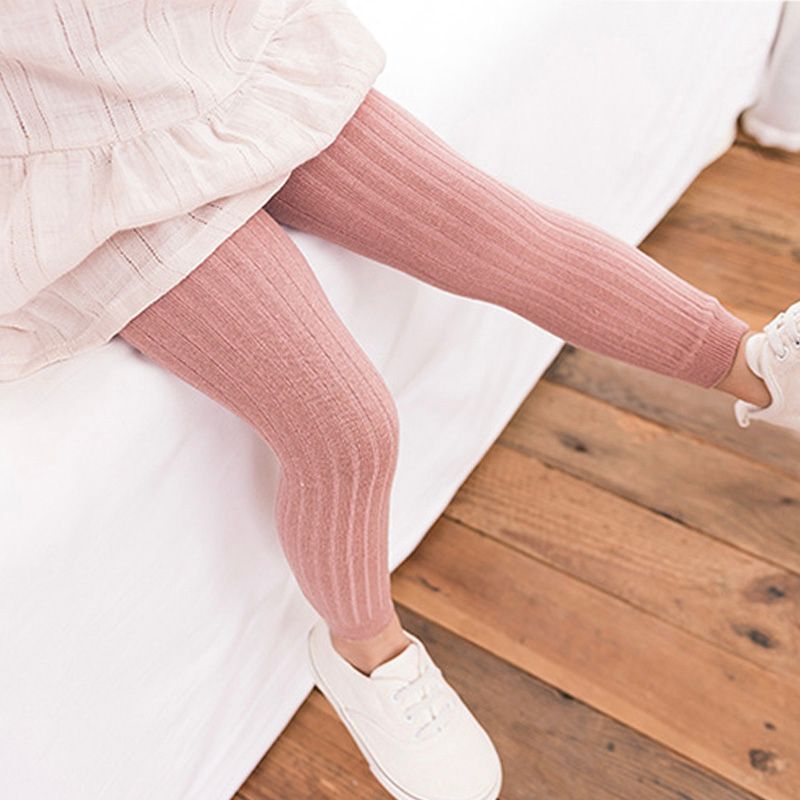 Kid Girl Solid Color Ribbed Textured Elasticized Leggings Pink big image 6