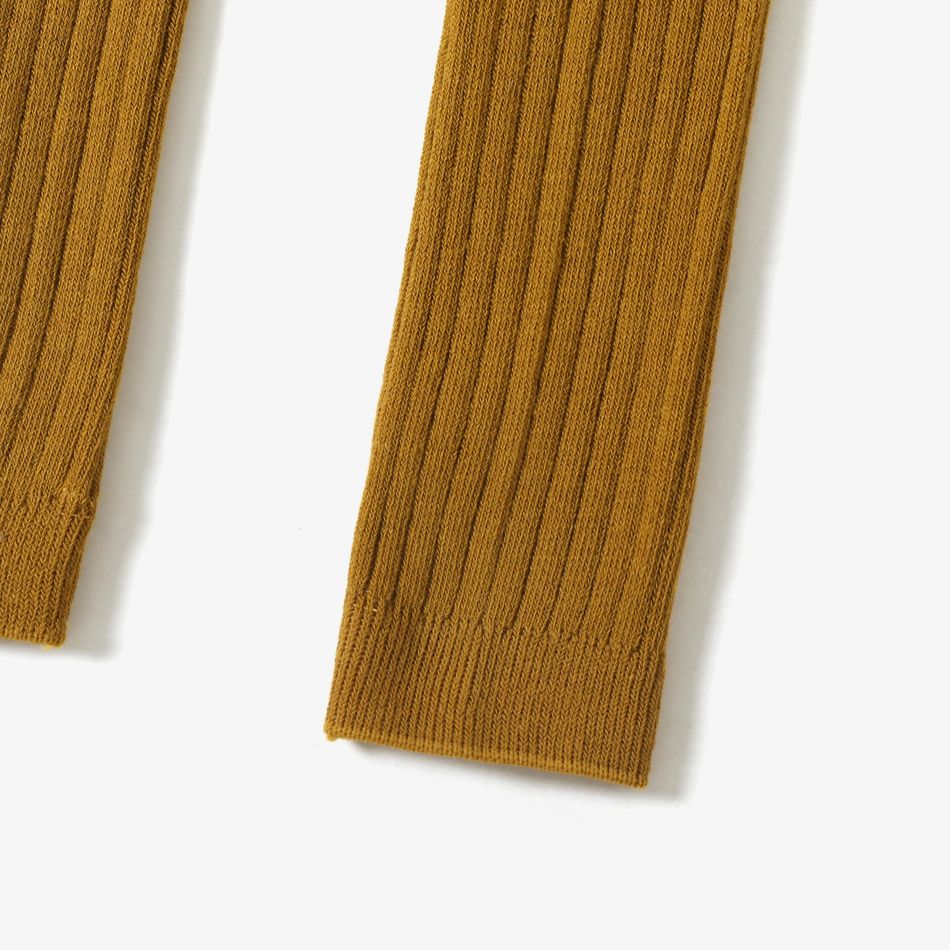 Kid Girl Solid Color Ribbed Textured Elasticized Leggings Yellow