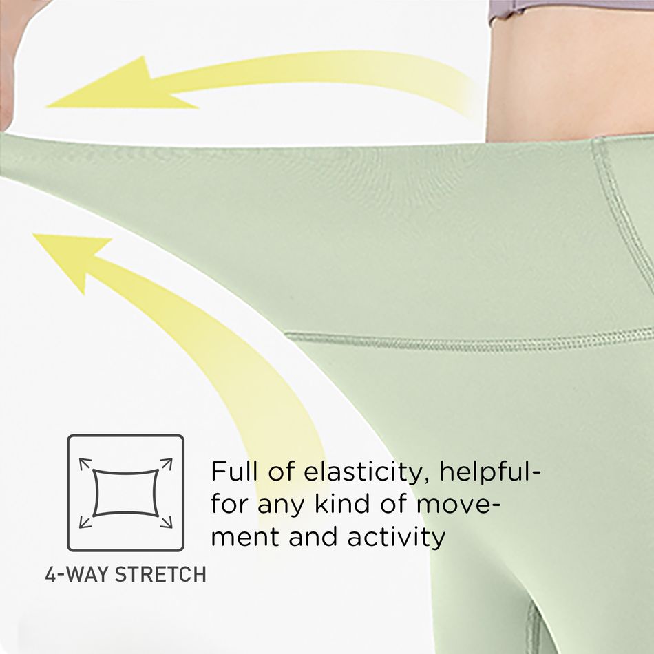 Activewear 4-way Stretch Kid Girl Solid Color High Elasticity Leggings Shorts Green big image 6