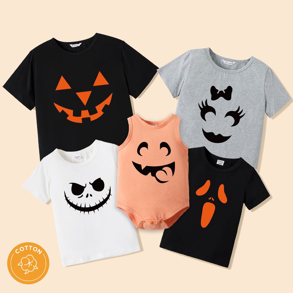 Halloween Pumpkin Face Print 100% Cotton Short-sleeve Family Matching T-shirts Multi-color