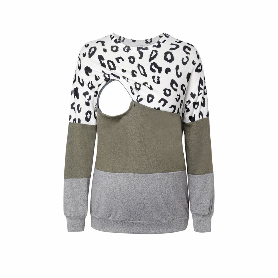 Nursing Colorblock Leopard Panel Long-sleeve Pullover ColorBlock