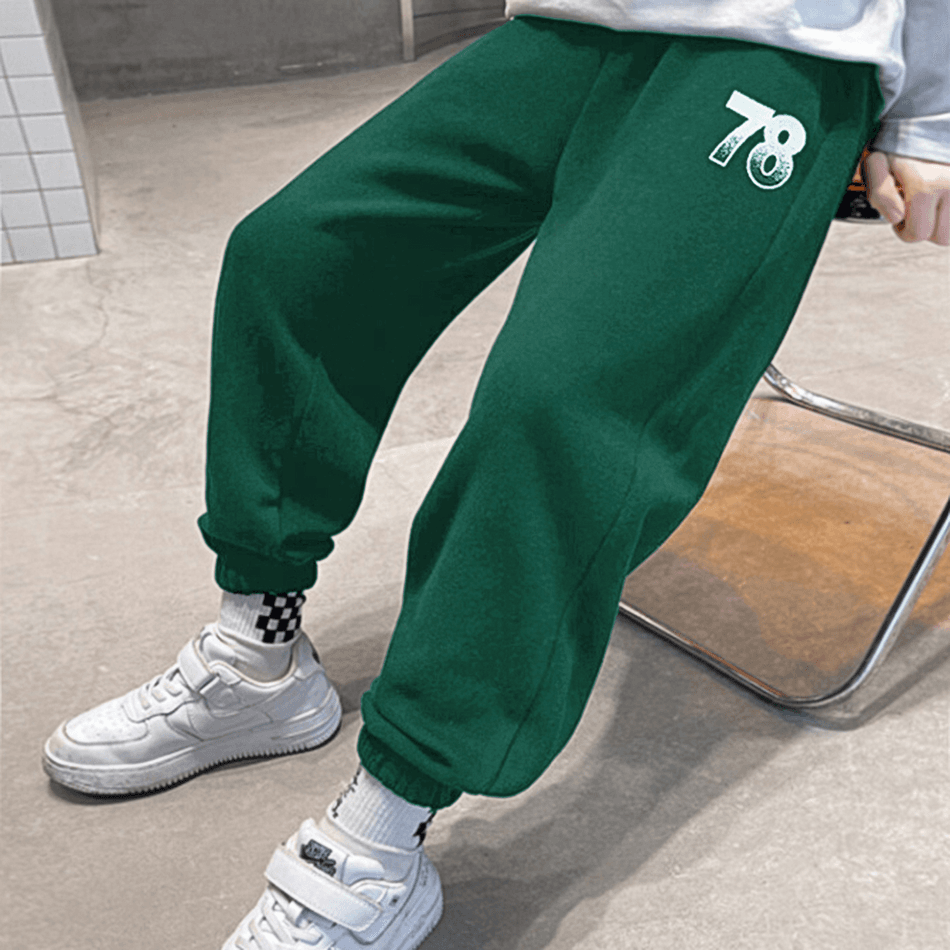Kid Boy Casual Number Print Elasticized Pants Green