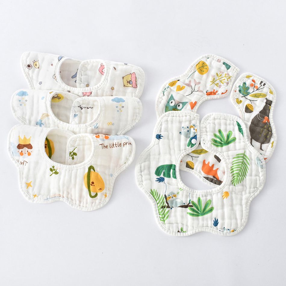2 peças 100% algodão 360 ° babadores de bebê em forma de pétala babadores para alimentação, babando e dentição Multicolorido big image 8