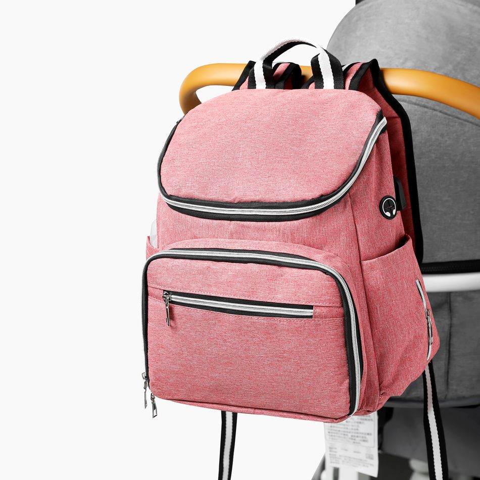 External USB Interface Headphone Jack Multifunction Waterproof Maternity Diaper Bag Backpack with Insulated Baby Bottle Bag Dark Pink