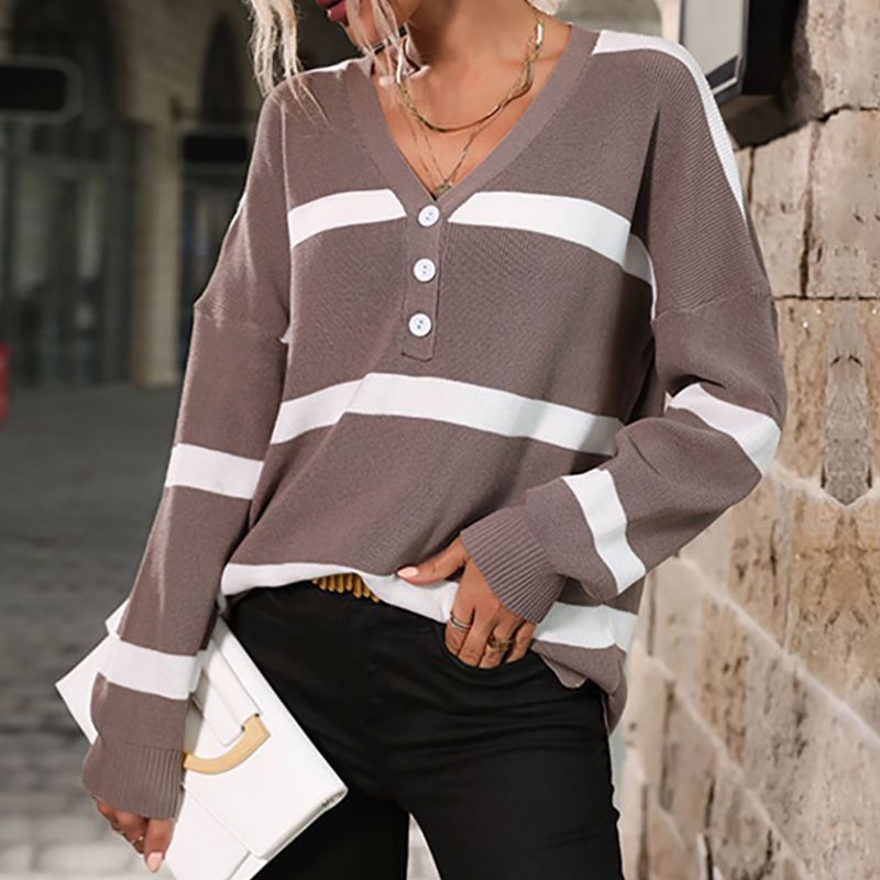 Maternity Colorblock Stripe Long-sleeve Knit Sweater Brown big image 1