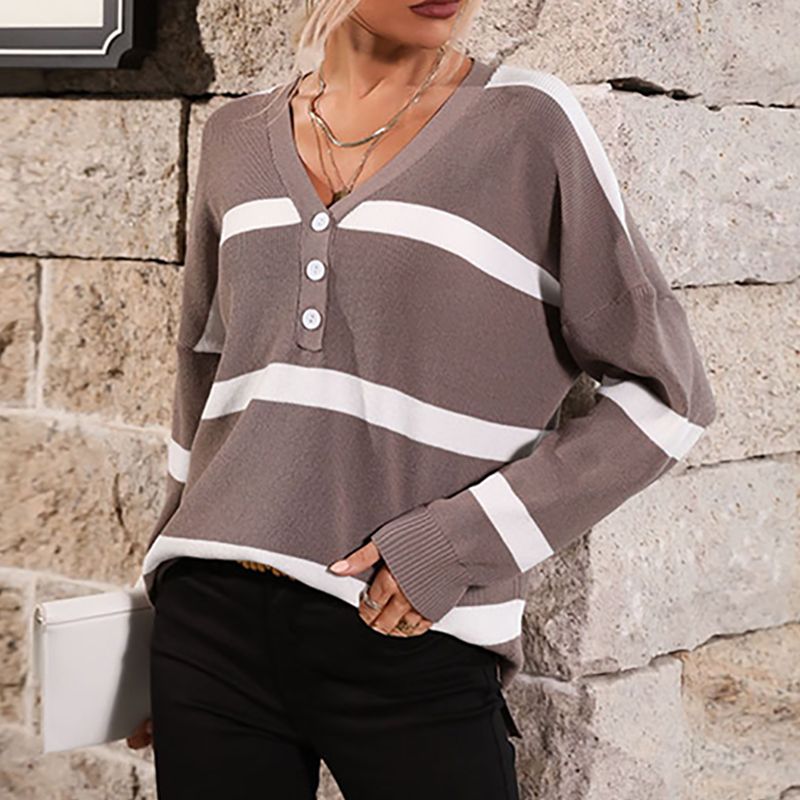 Maternity Colorblock Stripe Long-sleeve Knit Sweater Brown big image 3