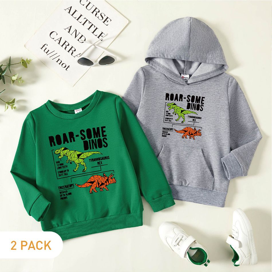 2-Pack Toddler Boy Animal Dinosaur Letter Print Pullover/Hoodie Sweatshirt Multi-color